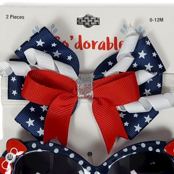 NWT 0-12M GIRL'S PATRIOTIC SUNGLASSES & MATCHING BOW - Picture 5 of 8